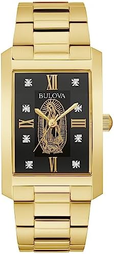 Bulova Mens Classic Diamond Our Lady of Guadalupe Gold Stainless